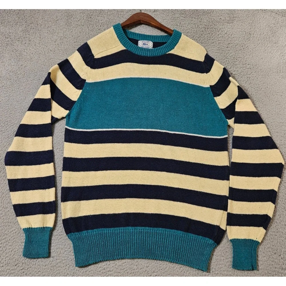 Vintage Izod Lacoste Sweater Men's XL Linen Cotton Multicolor Block Striped 70's